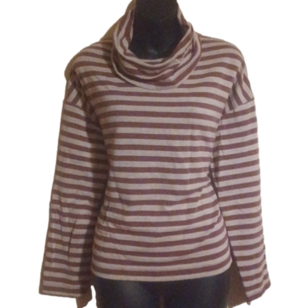 Jcrew brown/ tan striped cowl neck top.Sweatshirt type material.  Size small..